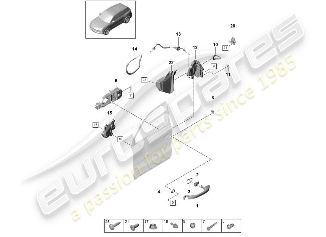 porsche 2024 (cayenne e3 9ya/9yb) door handle, exterior front door lock parts diagram