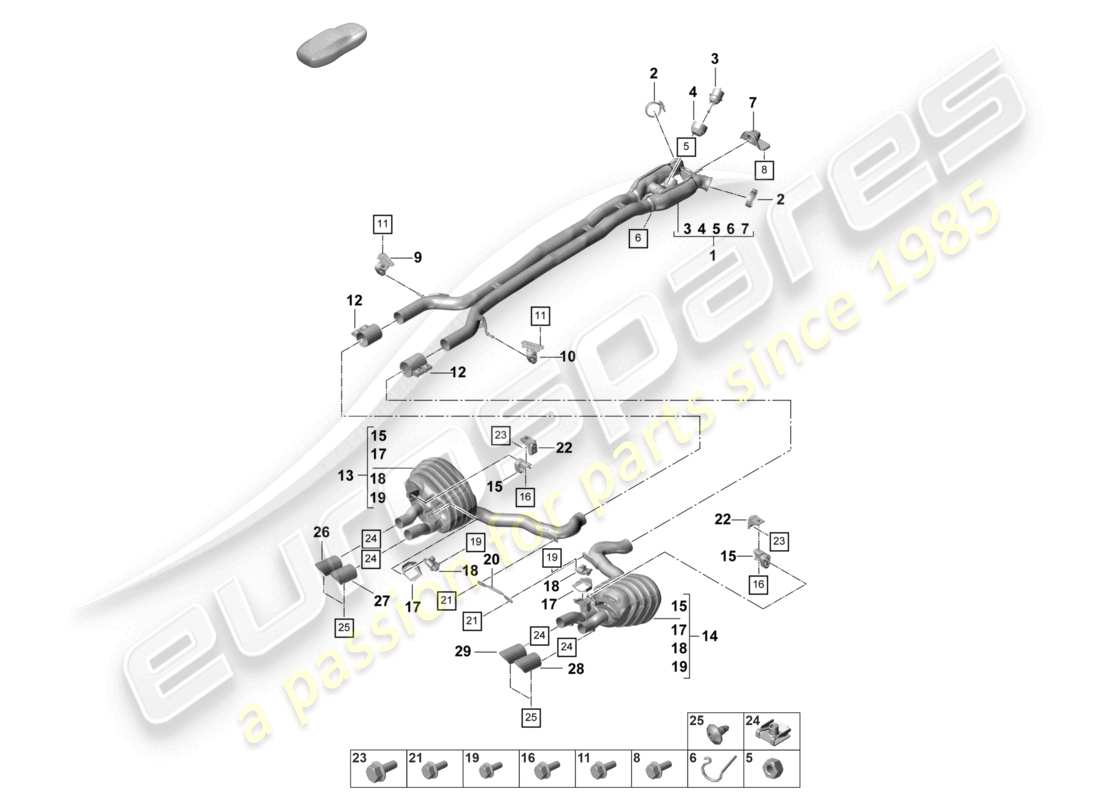 porsche 2021 (panamera 971-2) exhaust system sport version front silencer rear silencer tailpipe part diagram