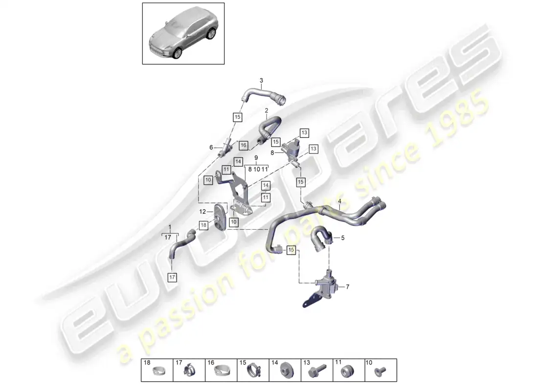 porsche 2020 (macan) heater v6 2,9l turbo water box lhd parts diagram