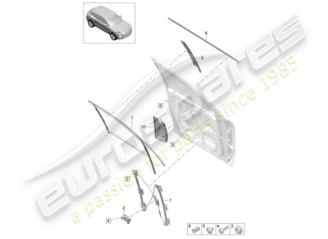 porsche 2021 (macan) window regulator front doors part diagram