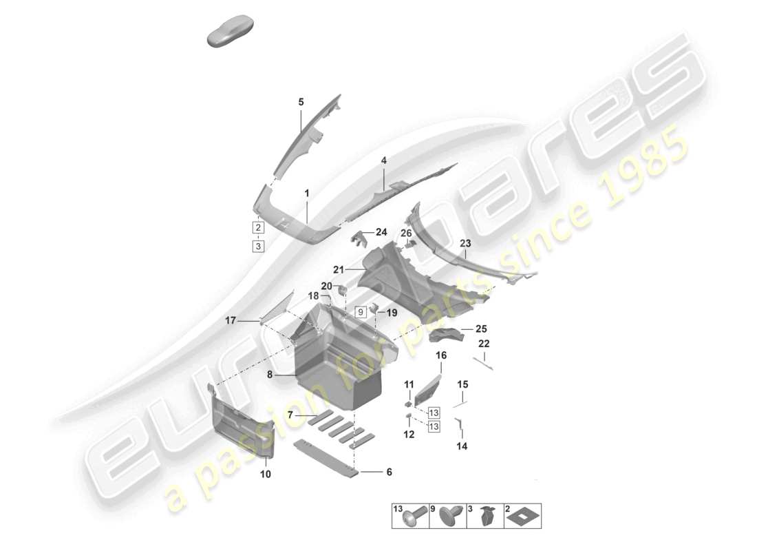 porsche 2021 (992-1) luggage compartment trim part diagram