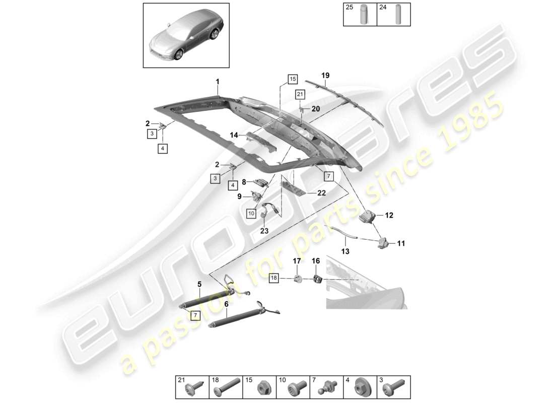 porsche 2021 (panamera 971-1) rear lid part diagram