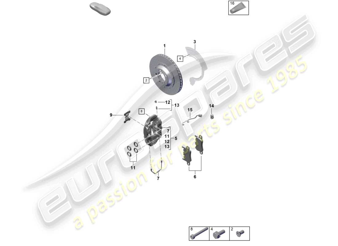 porsche 2023 (718 cayman gt4) disc brake rear axle part diagram