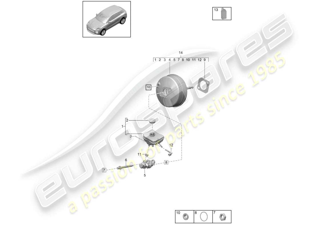 porsche 2021 (macan) brake master cylinder brake servo part diagram