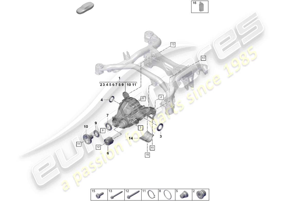 porsche 2026 (cayenne e3 pa) rear axle differential for models with no differen- tial lock part diagram