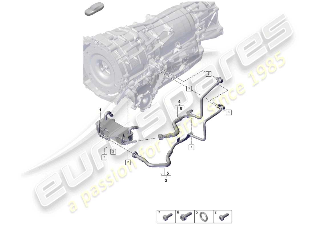 porsche 2026 (cayenne e3 pa) 8-speed automatic gearbox for vehicles with hybrid drive gear oil cooler oil pipe part diagram