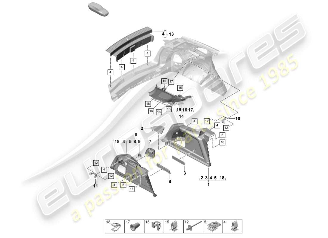 porsche 2023 (cayenne e3 pa) luggage compartment trim side d-pillar trim part diagram