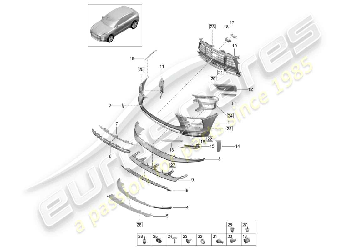 porsche 2021 (macan) bumper front part diagram