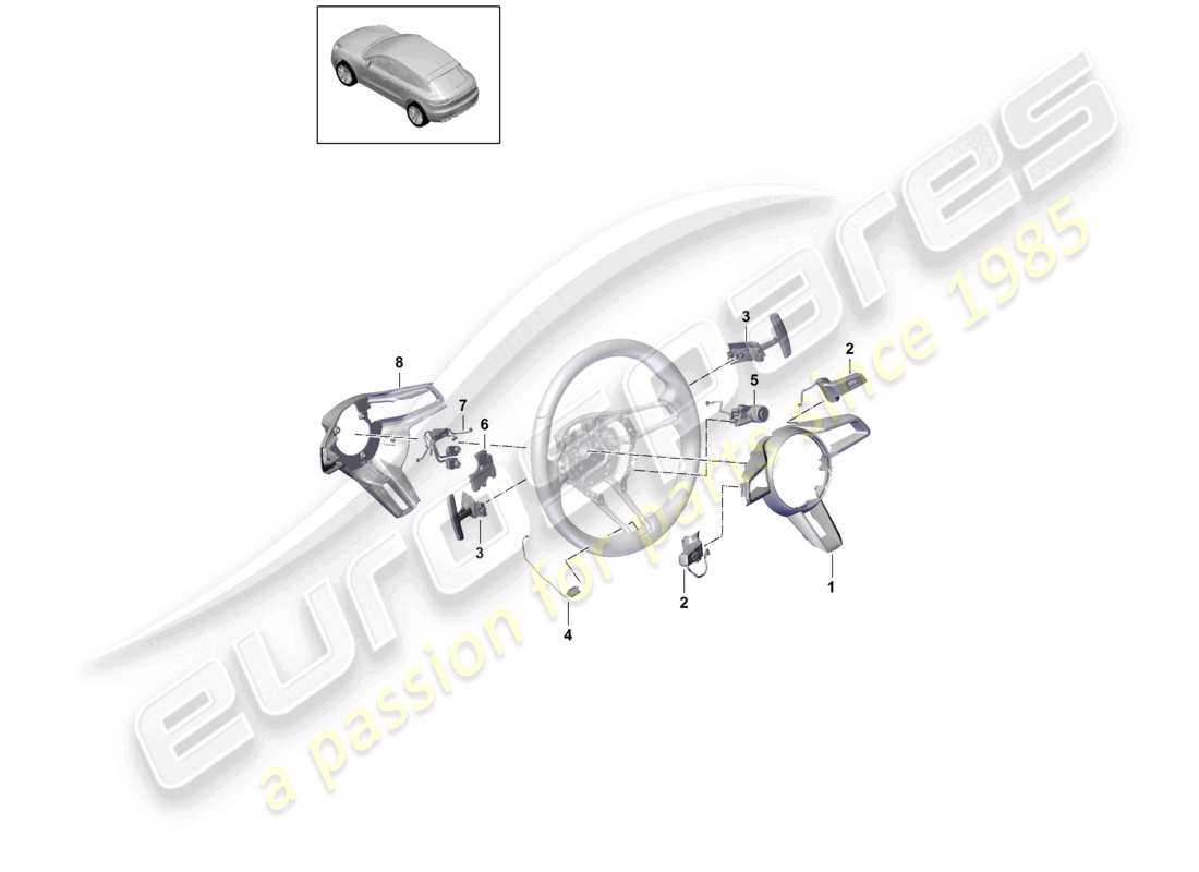 porsche 2021 (macan) multifunction steering wheel pr:gp2 individual parts - pdk - part diagram