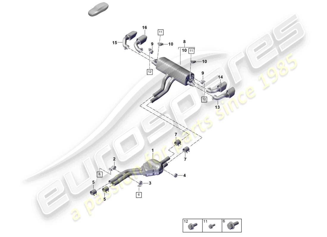 porsche 2023 (cayenne e3 pa) exhaust system front silencer rear silencer tailpipe part diagram