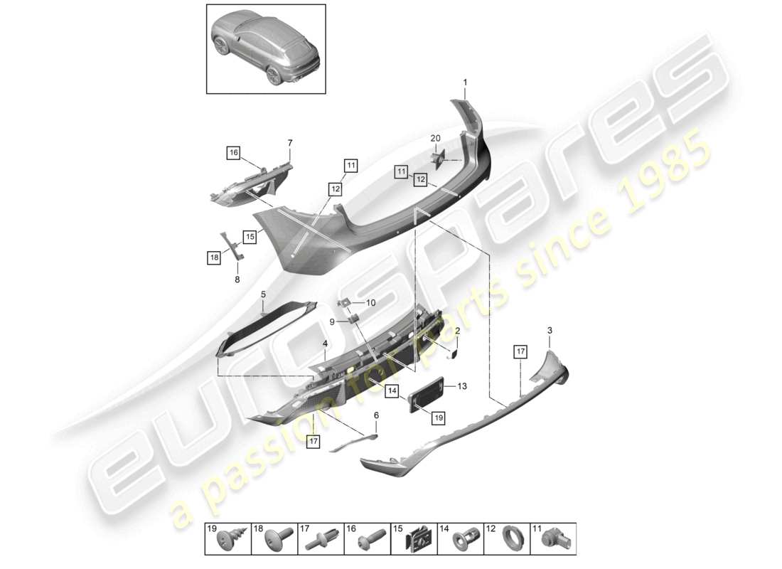 porsche 2021 (macan) bumper rear gts sport design package part diagram