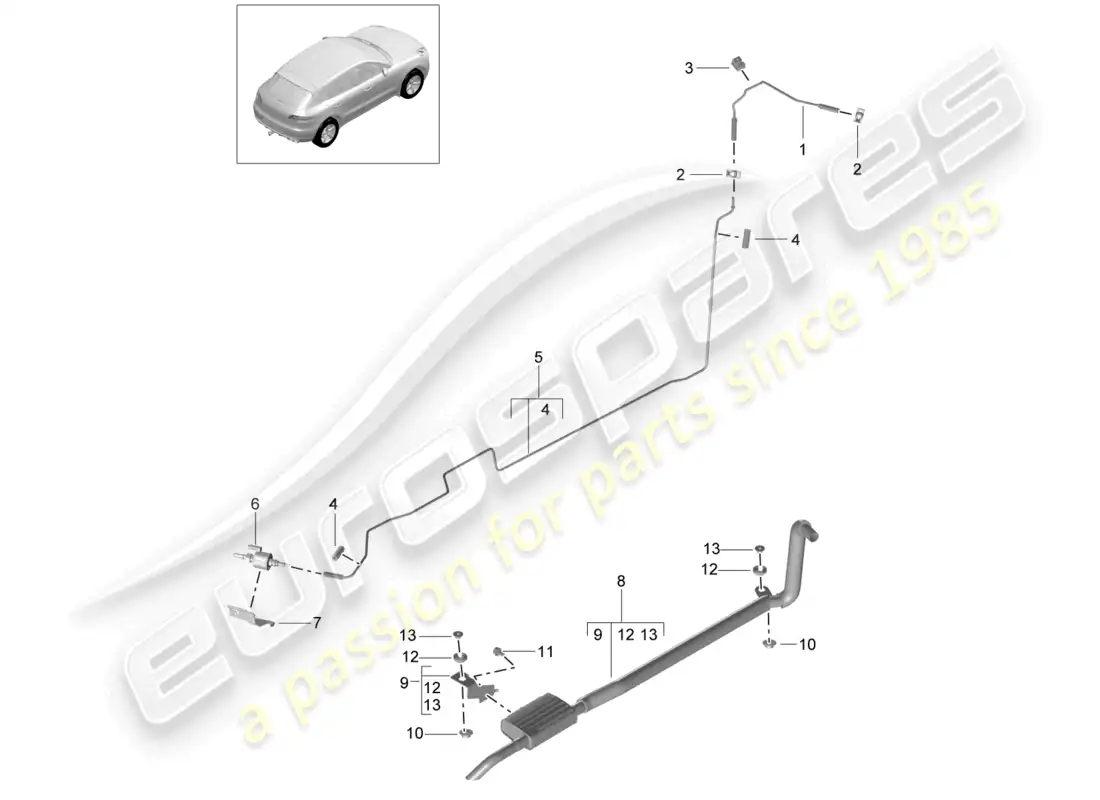 porsche 2014 (macan) auxiliary heater fuel system and exhaust system parts diagram