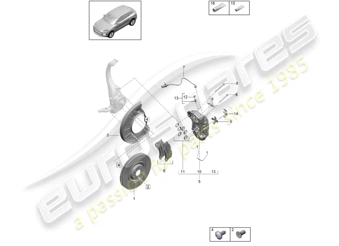 porsche 2020 (macan) disc brake front axle red d - mj 2022>>black parts diagram