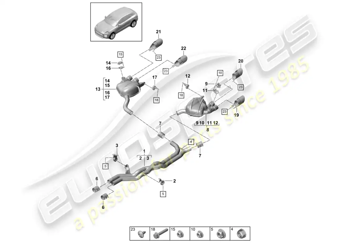 porsche 2020 (macan) exhaust system front silencer rear silencer parts diagram