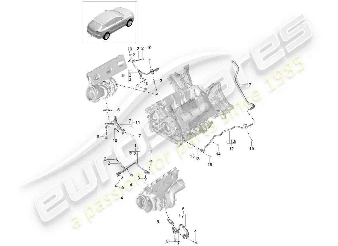 porsche 2014 (macan) oil return line for exhaust gas turbocharger parts diagram