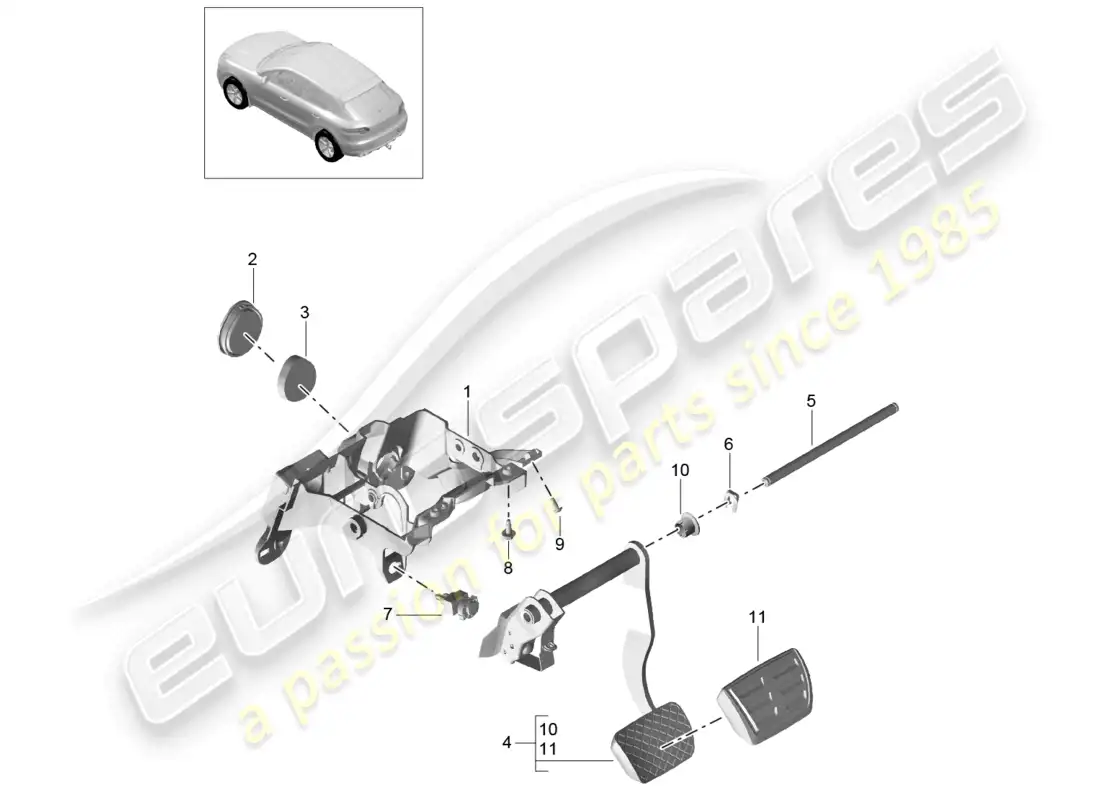 porsche 2014 (macan) brake pedal parts diagram