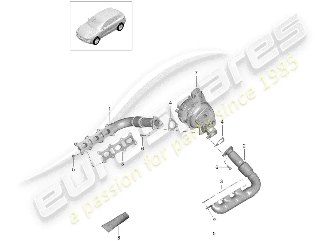 porsche 2014 (macan) exhaust system exhaust manifolds parts diagram