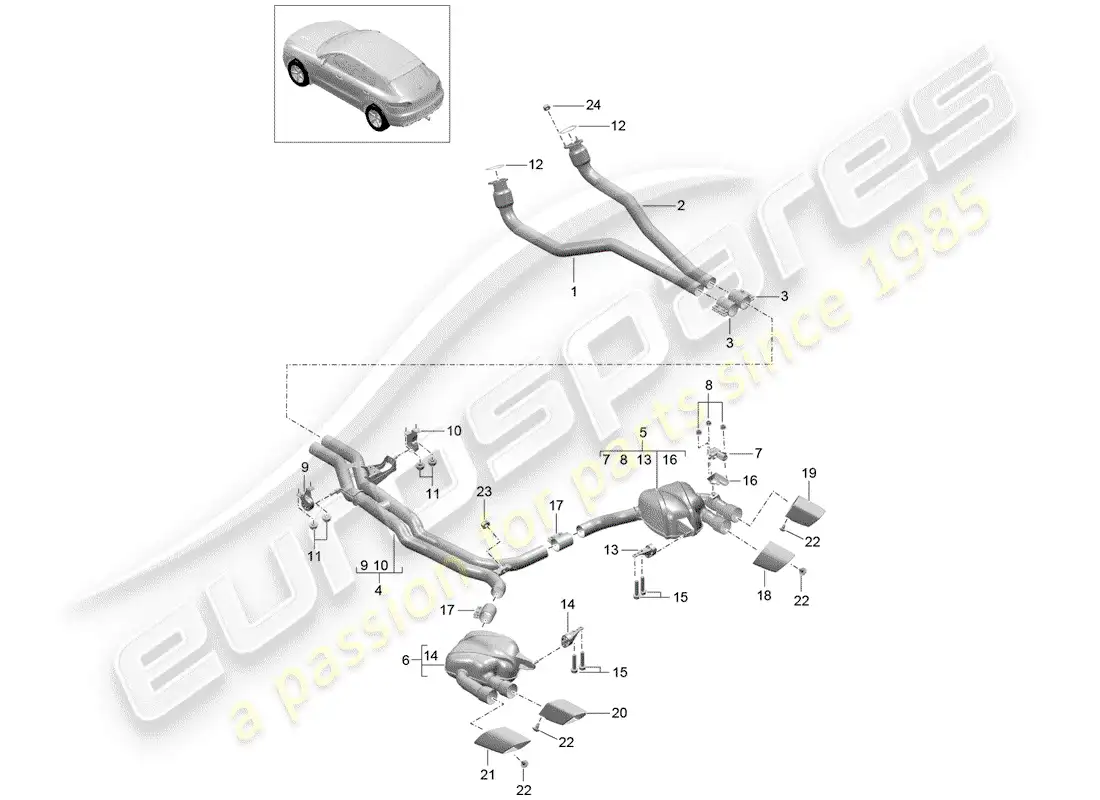 porsche 2014 (macan) exhaust system front silencer rear silencer parts diagram