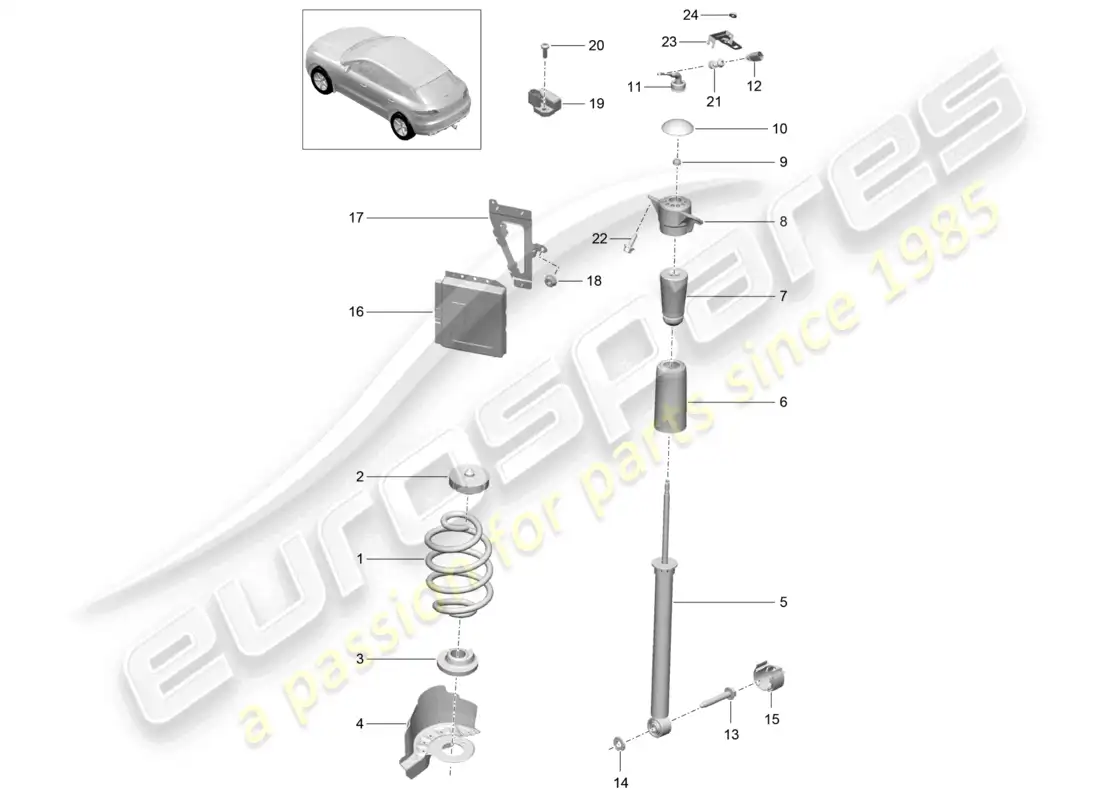 porsche 2014 (macan) steel spring suspension suspension strut, complete parts diagram