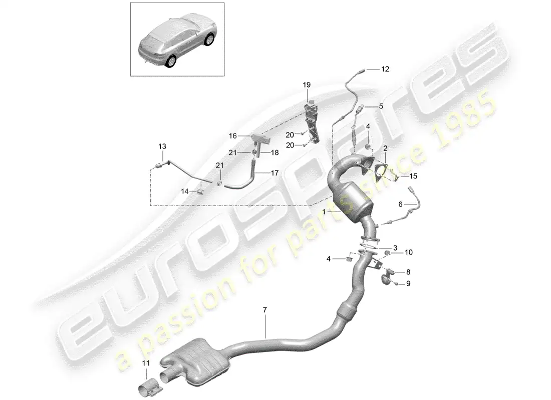 porsche 2014 (macan) exhaust system exhaust pipe included catalytic converter diesel particulate filter control line parts diagram