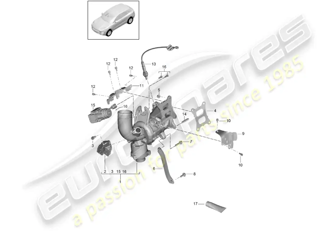 porsche 2014 (macan) exhaust gas turbocharger parts diagram