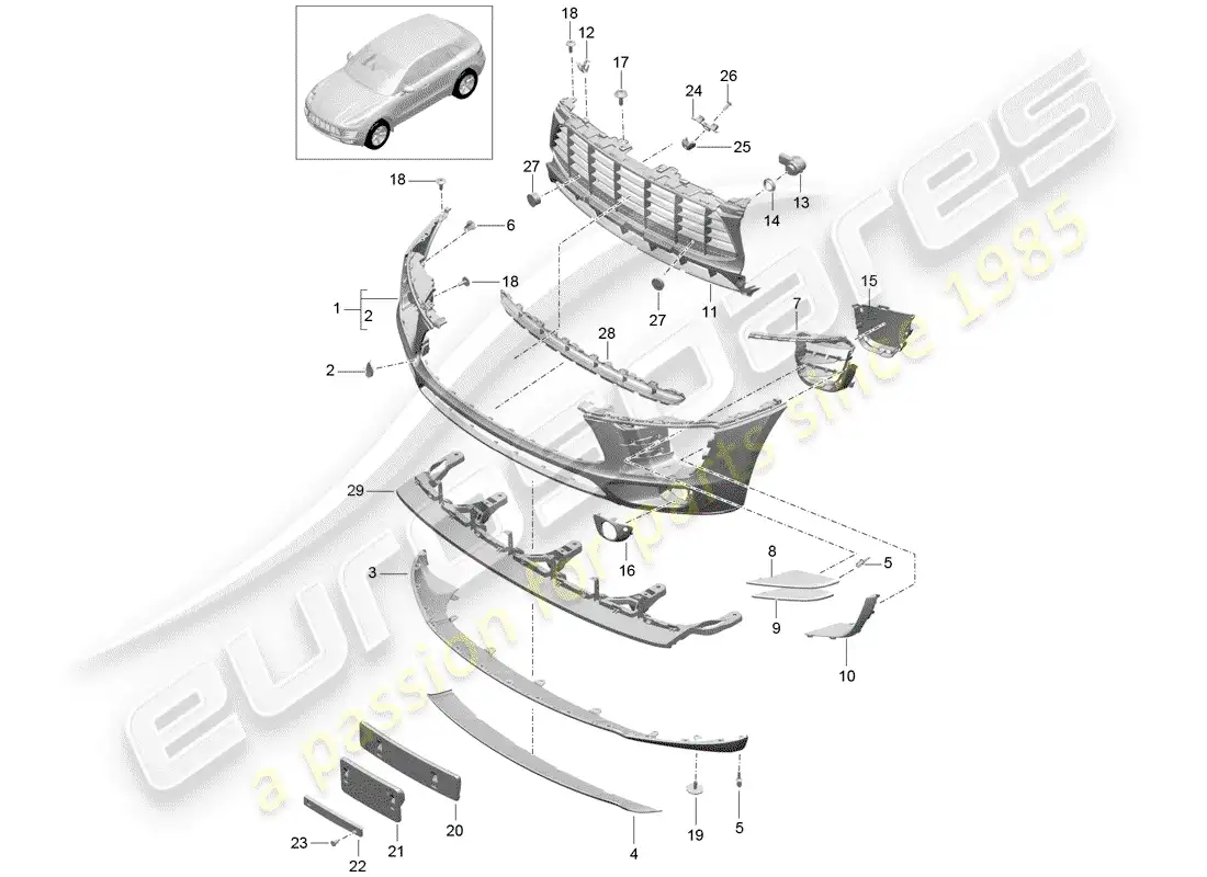 porsche 2014 (macan) bumper front basic parts diagram