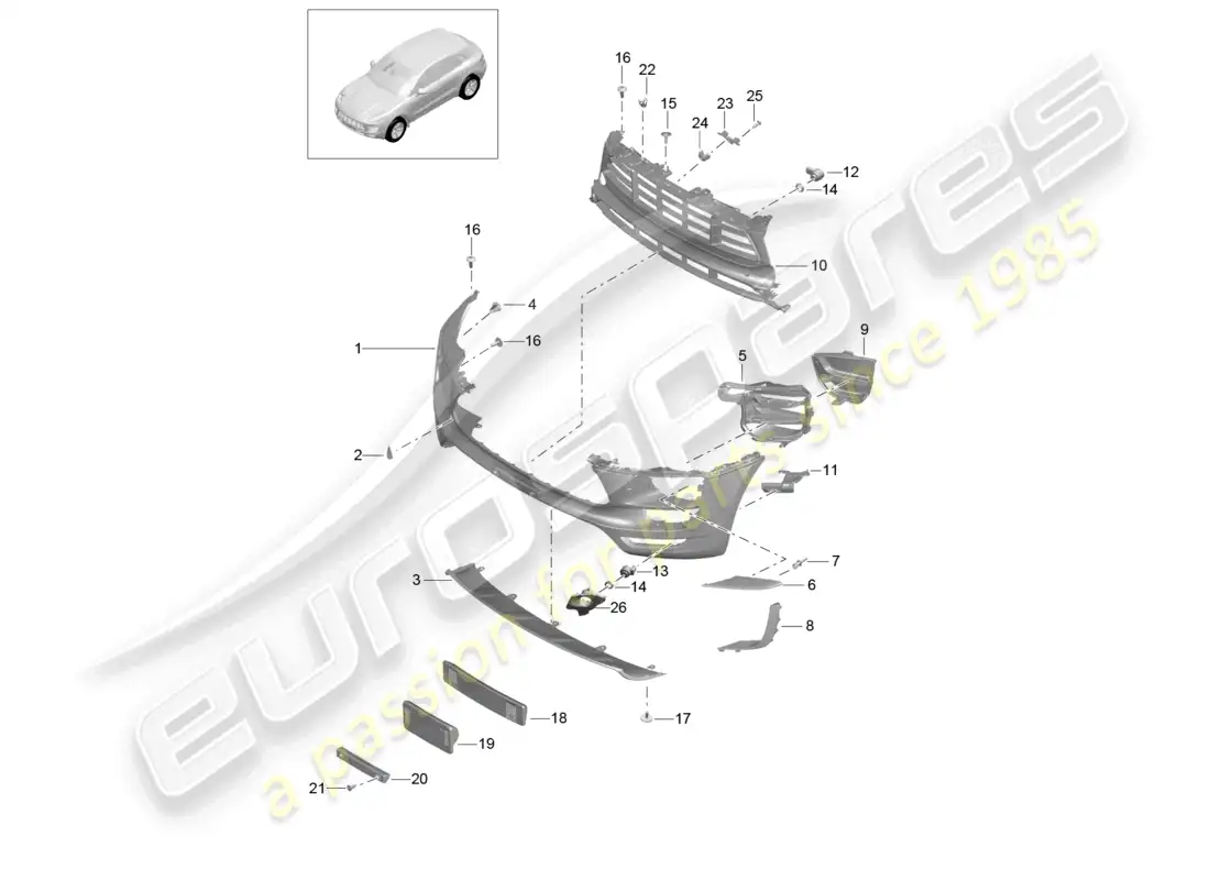 porsche 2014 (macan) bumper front gts and sport design package parts diagram