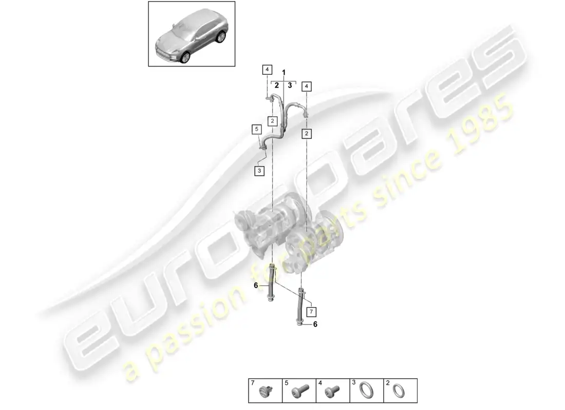 porsche 2020 (macan) oil pressure line for exhaust gas turbocharger parts diagram