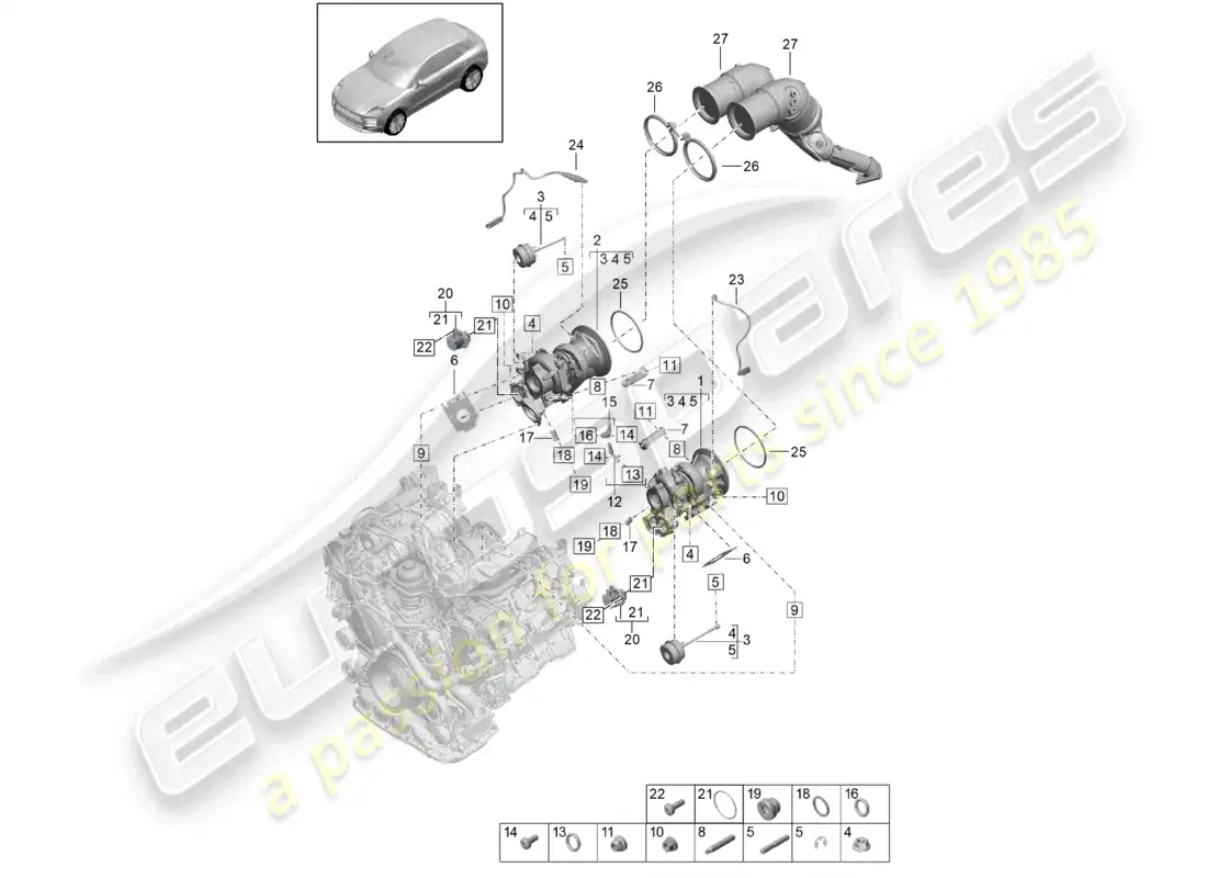 porsche 2020 (macan) exhaust gas turbocharger exhaust manifolds lambda probe parts diagram
