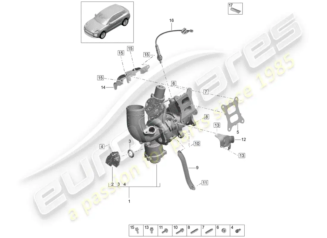 porsche 2020 (macan) exhaust gas turbocharger lambda probe parts diagram