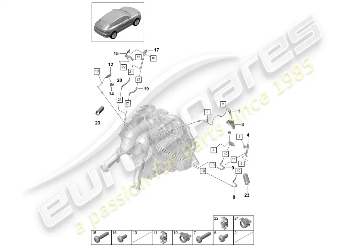 porsche 2020 (macan) pressure difference sender for vehicles with a petrol particulate filter parts diagram