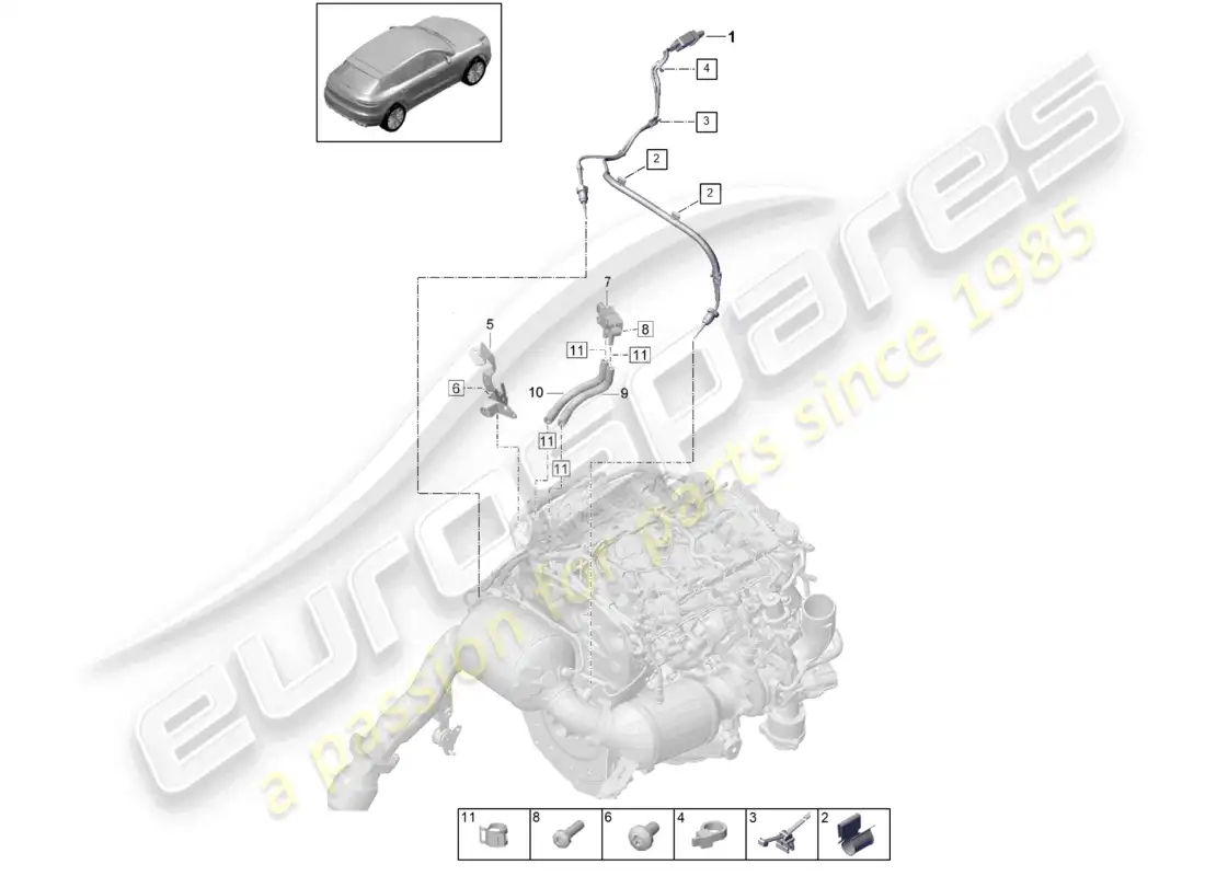 porsche 2020 (macan) pressure difference sender exhaust gas temperature sender for vehicles with a petrol particulate filter parts diagram