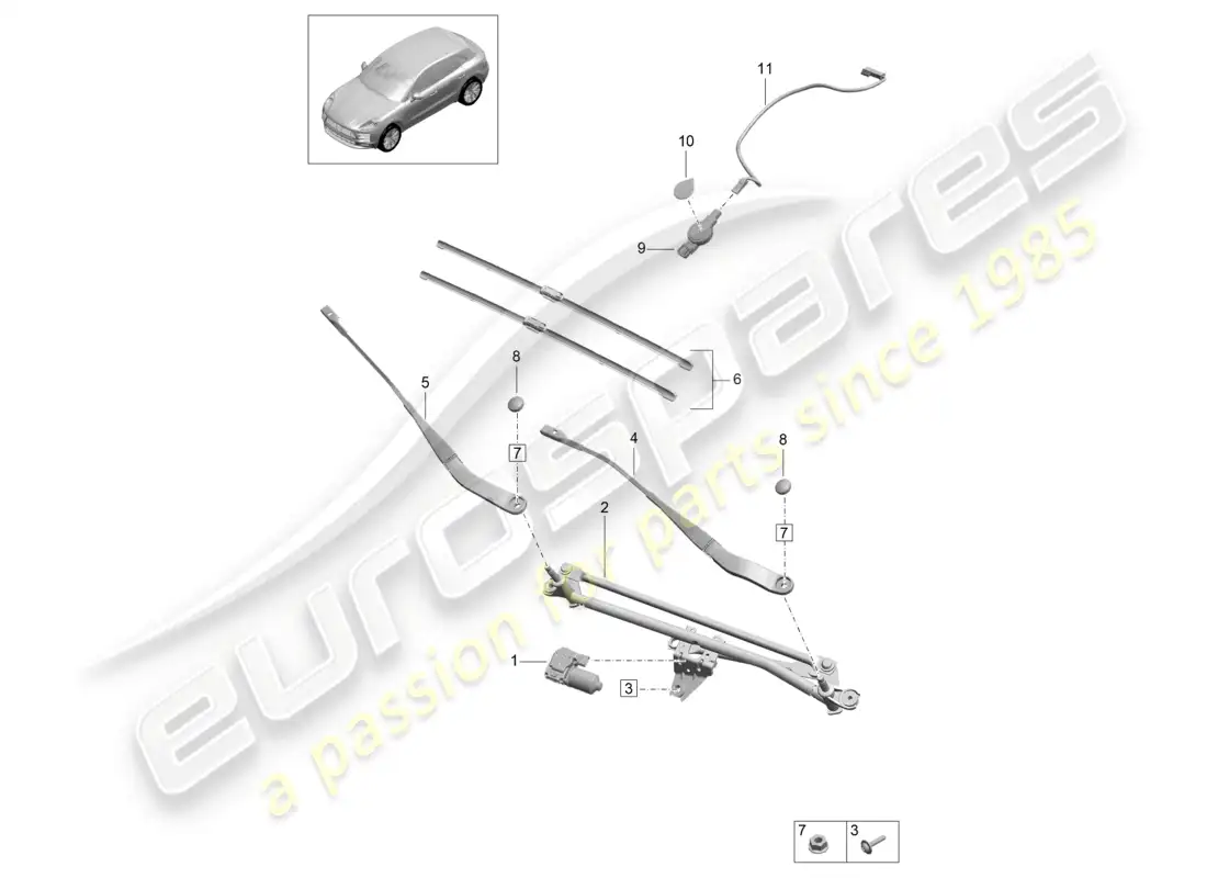 porsche 2020 (macan) windscreen wiper system, compl sensor for air humidity, rain and light detection parts diagram