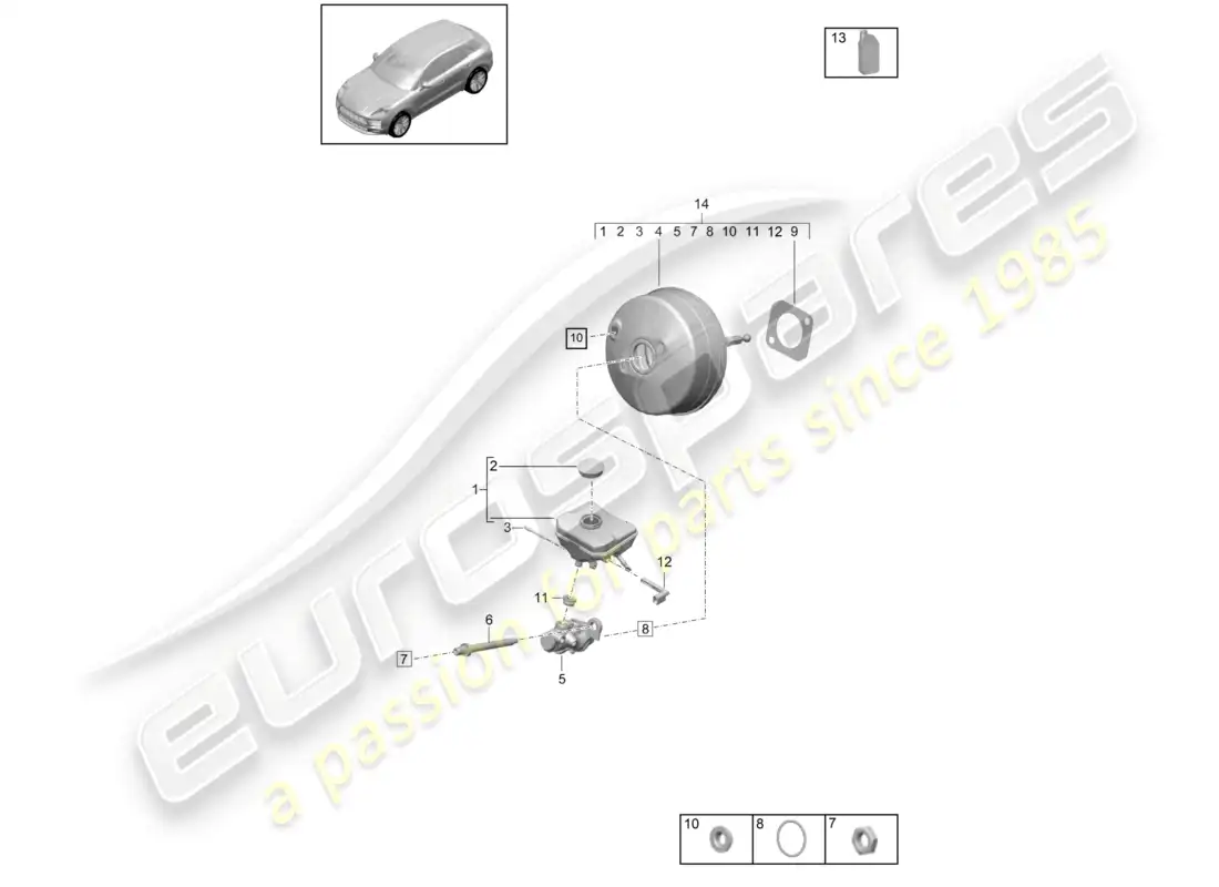 porsche 2020 (macan) brake master cylinder brake servo parts diagram