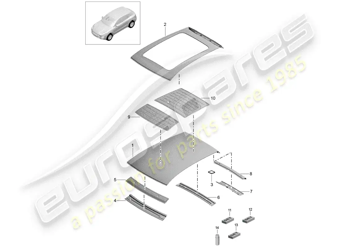 porsche 2014 (macan) roof scuttle parts diagram
