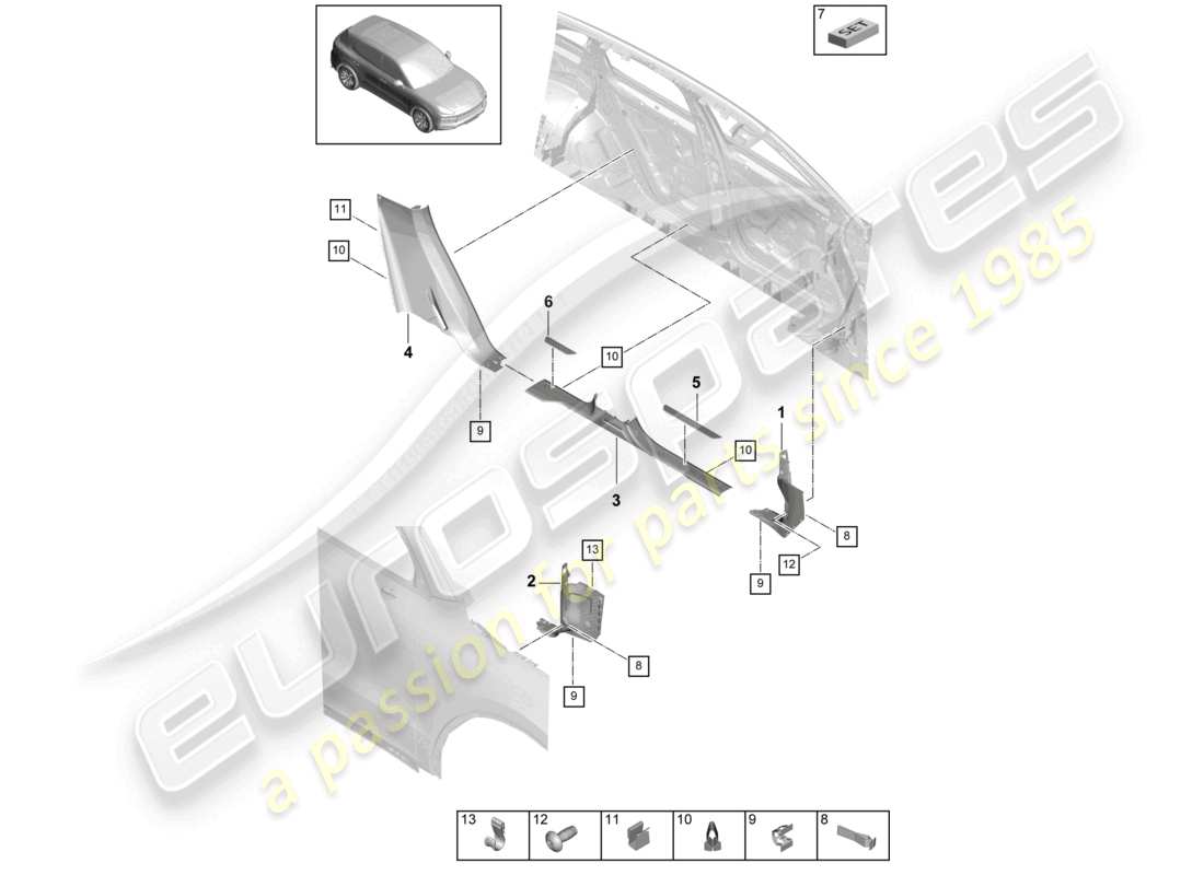 porsche 2022 (cayenne e3 9ya/9yb) sill trim strip lower trim inner part diagram