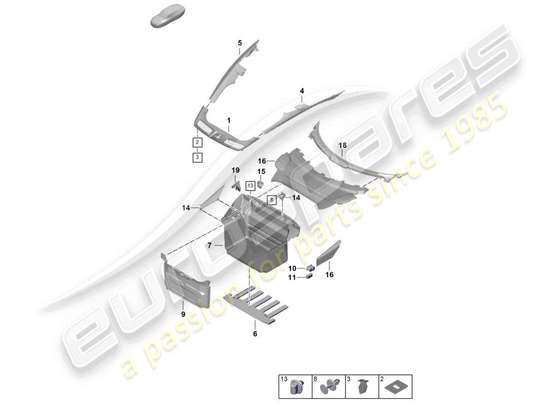 porsche 2025 (992-2 gt3) luggage compartment trim parts diagram