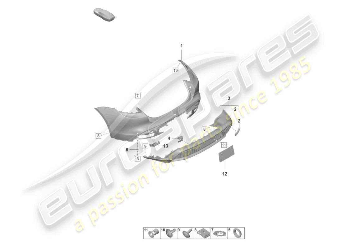 porsche 2020 (taycan 9j1-1) bumper rear for equipment variant: basic part diagram