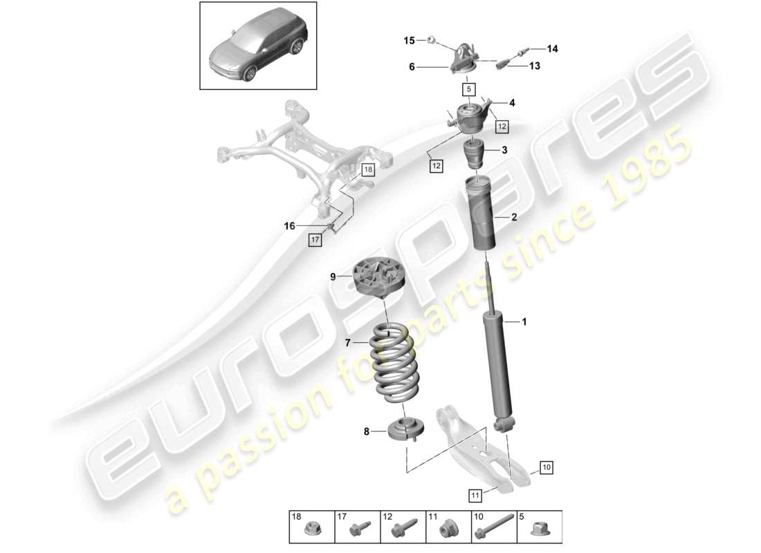 porsche 2022 (cayenne e3 9ya/9yb) steel spring suspension coil spring shock absorbers level sensor part diagram
