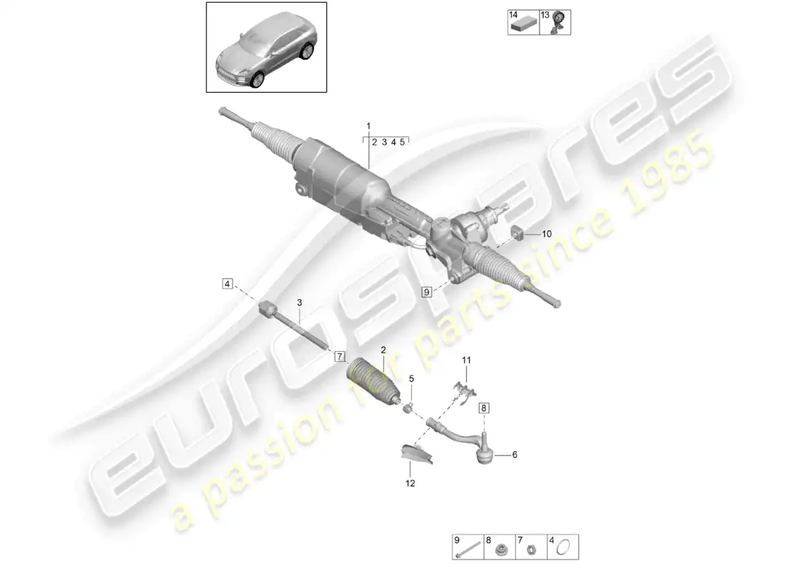 porsche 2020 (macan) steering gear parts diagram