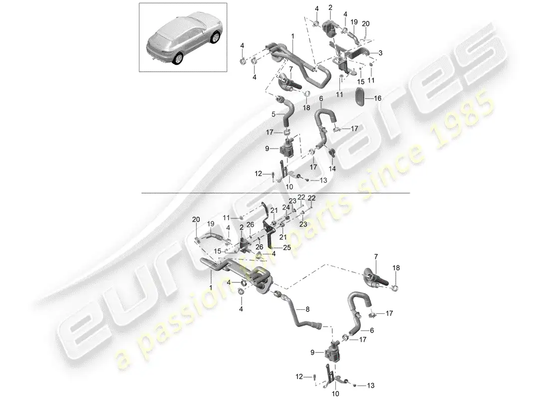 porsche 2014 (macan) heater basic supply pipe return line parts diagram