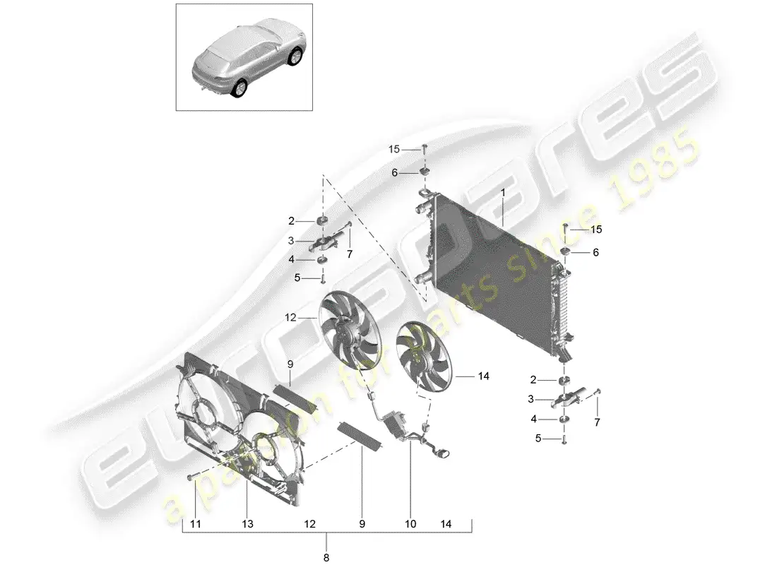 porsche 2014 (macan) coolant cooling system 3 cooler for coolant parts diagram
