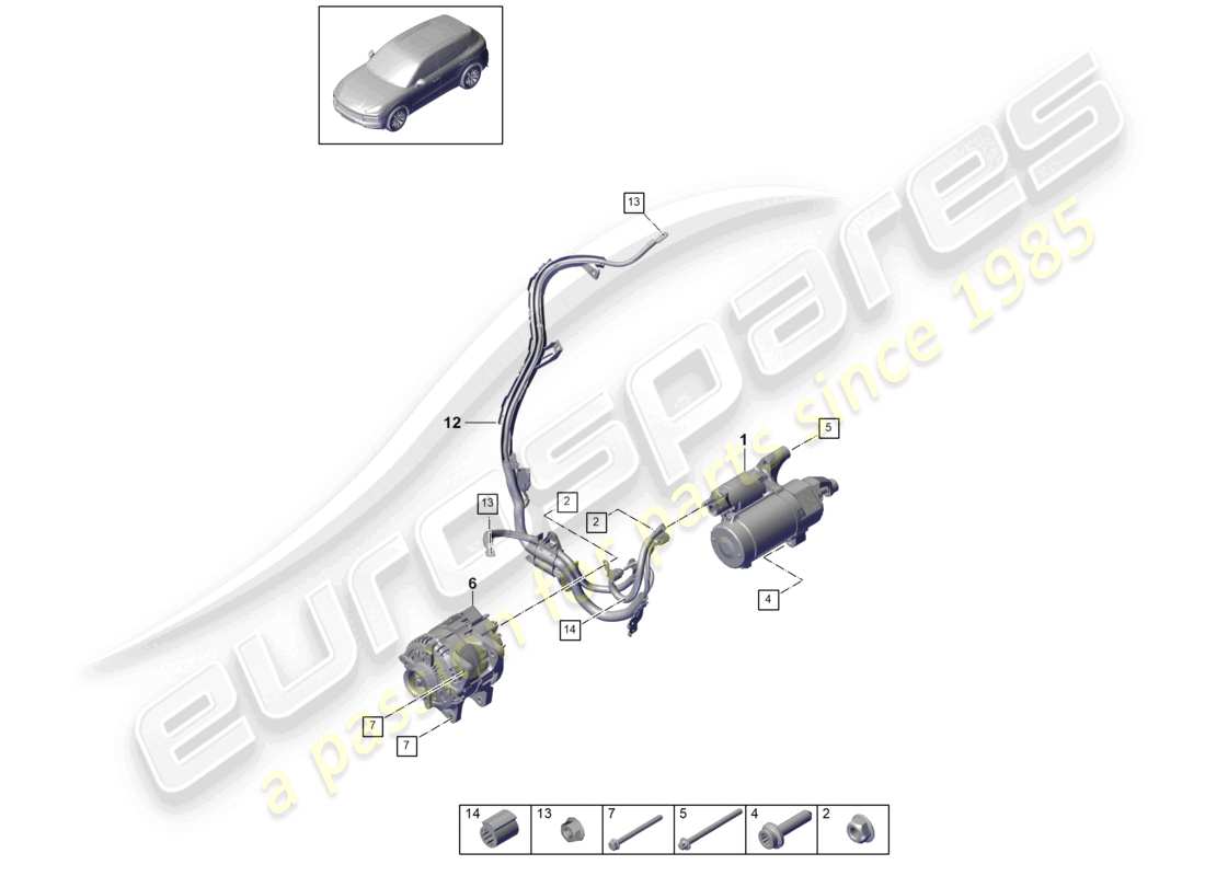 porsche 2021 (cayenne e3 9ya/9yb) starter alternator part diagram