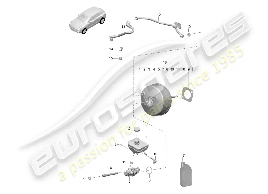 porsche 2014 (macan) brake master cylinder brake servo vacuum line parts diagram