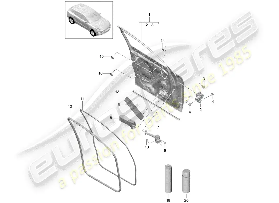 porsche 2014 (macan) door shell front gaskets parts diagram