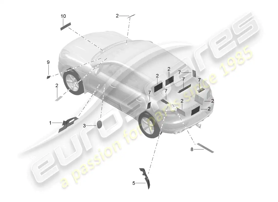 porsche 2014 (macan) sound absorber passenger compartment and rear end parts diagram