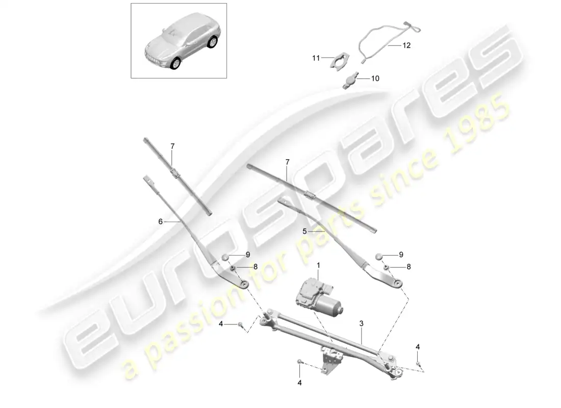 porsche 2014 (macan) windscreen wiper system, compl rain sensor parts diagram