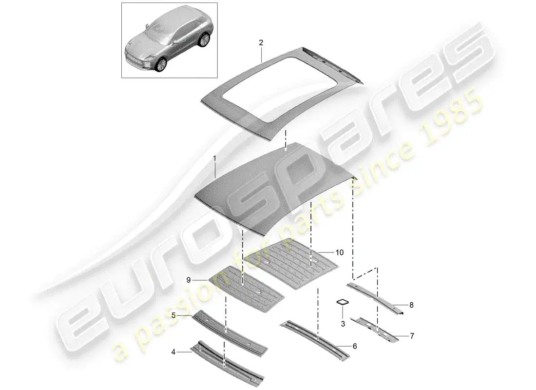 porsche 2020 (macan) outer roof panel scuttle parts diagram
