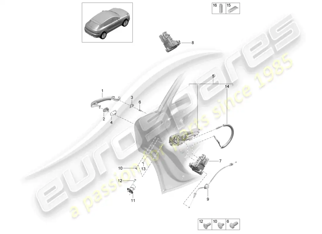 porsche 2020 (macan) door handles rear door lock parts diagram