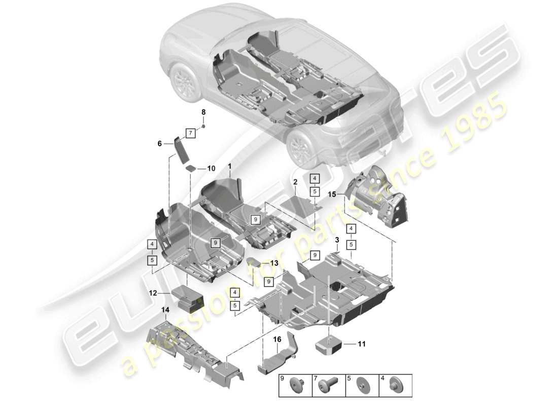porsche 2022 (cayenne e3 9ya/9yb) flooring part diagram